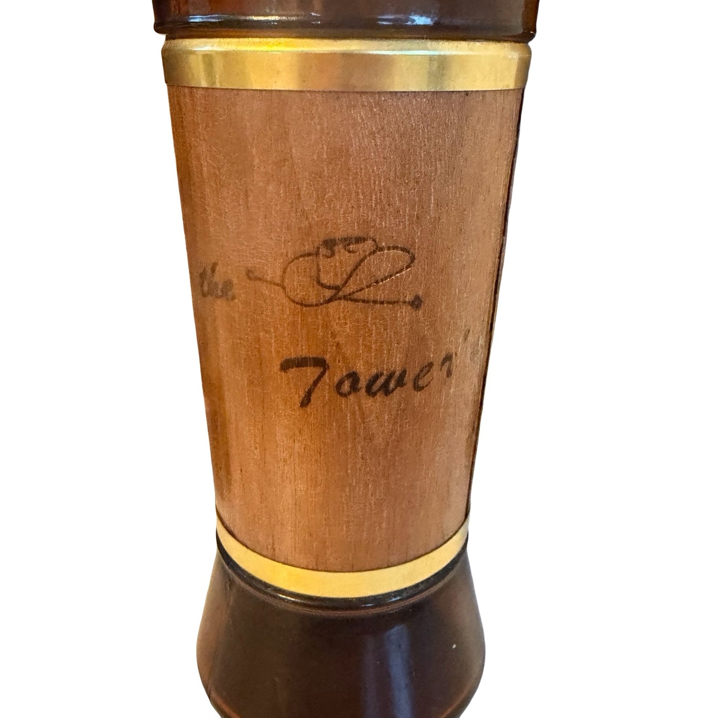 Vintage The Tower's Amber Glass Tumblers Genuine Walnut Wood Jackets Set of 6 MCM Barware