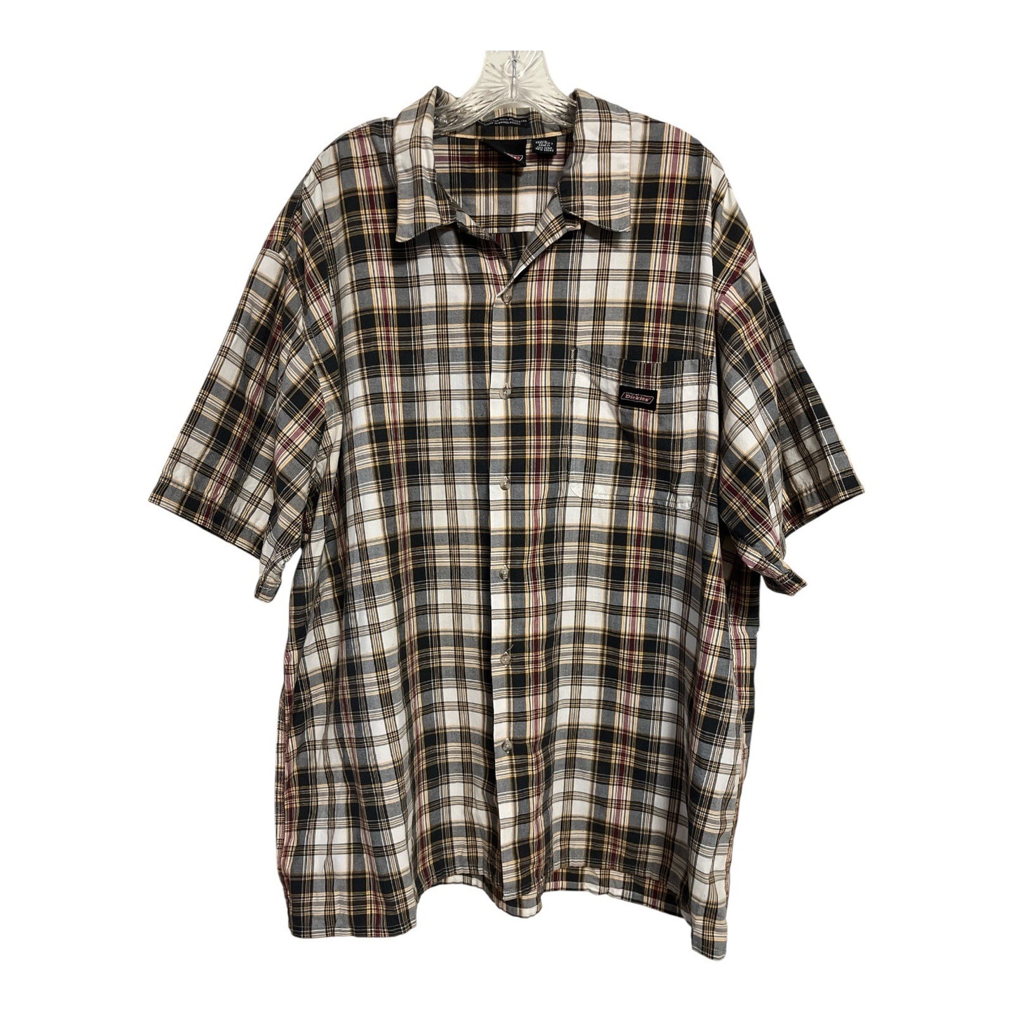 Dickies Men’s 2XL Plaid Button-Up Shirt – Black Gold Gray Check – Cotton Blend Short Sleeve (2010s)