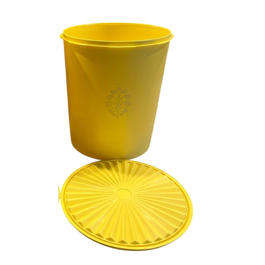 Tupperware Yellow Round Storage Container With Lid 10.5 X 6.5" Durable Plastic Kitchen Organization