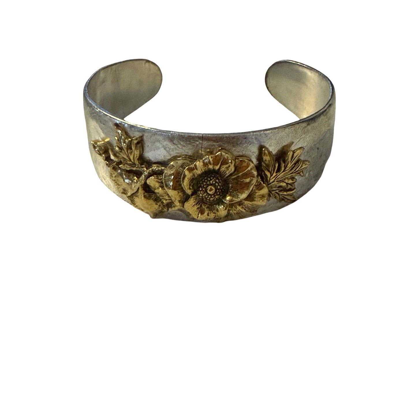 Vintage Poppy Flower August Sincerity Character Generosity Silver Tone Cuff Bracelet