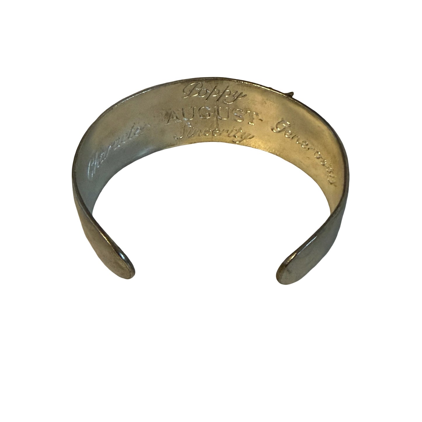 Vintage Poppy Flower August Sincerity Character Generosity Silver Tone Cuff Bracelet