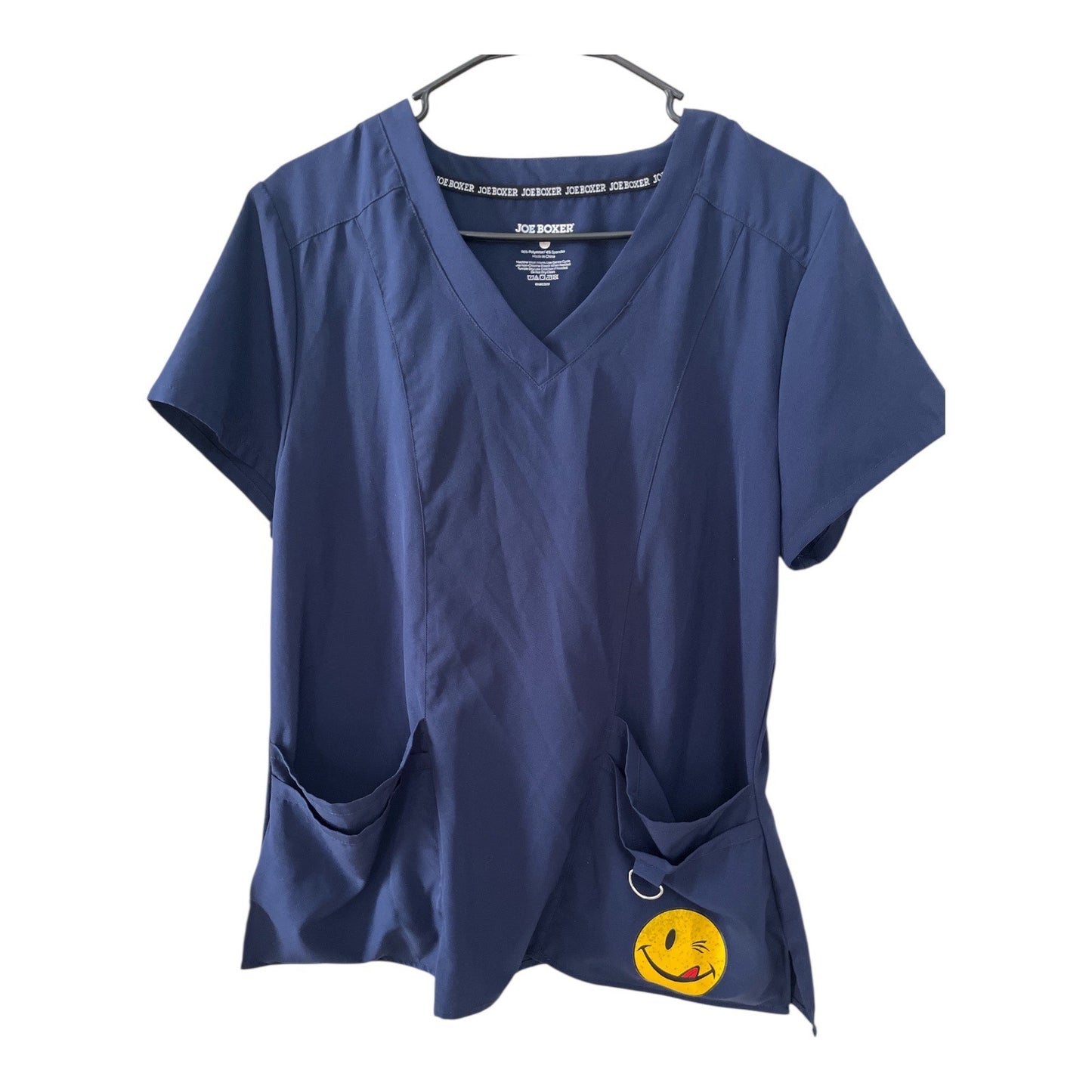 Joe Boxer Women’s L Navy Blue Scrub Top with Smiley Face Patch