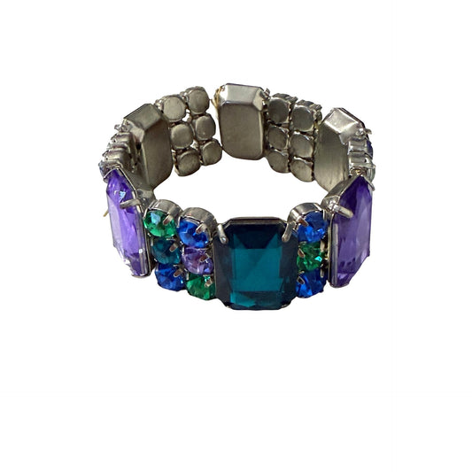 Vintage Stretch Rhinestone Bracelet Purple Blue Green Faceted Statement Jewelry