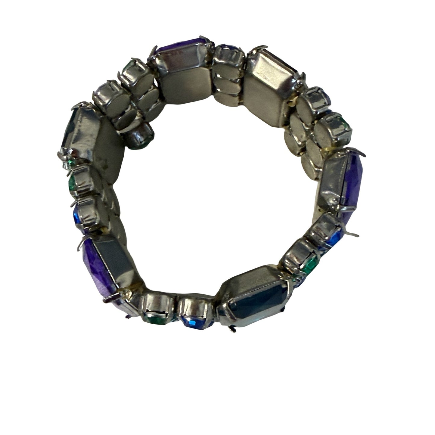 Vintage Stretch Rhinestone Bracelet Purple Blue Green Faceted Statement Jewelry