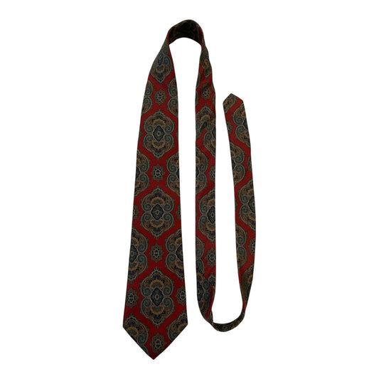 VTG Rohde Royce Paisley Silk Tie – 100% Italian Silk – Burgundy Blue Gold – 54" x 3.5" – Made in USA