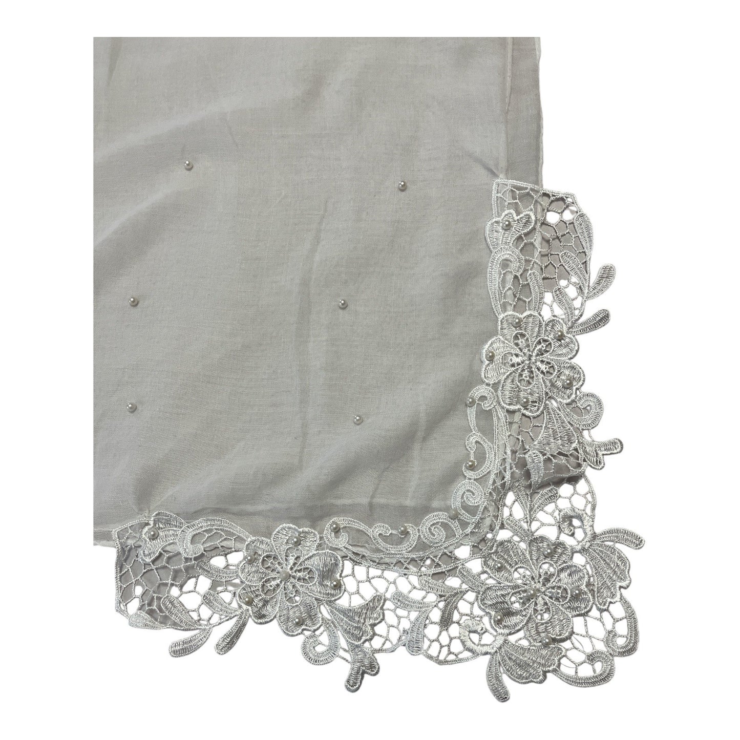 Vintage Al Multazima White Lace-Trimmed Scarf Shawl – 1990s–2000s
