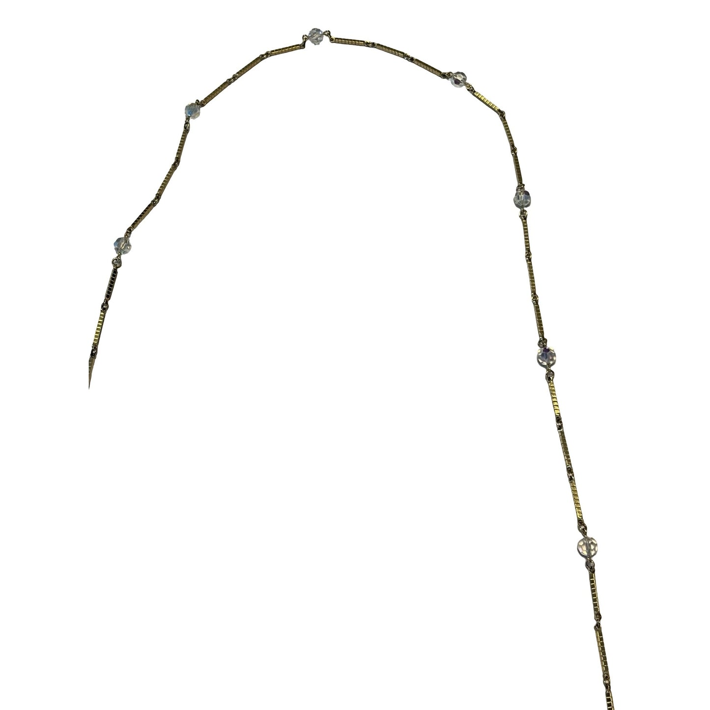 Vintage Gold Tone Station Necklace Crystal Beads Long 62” Chain Retro 90s Y2K