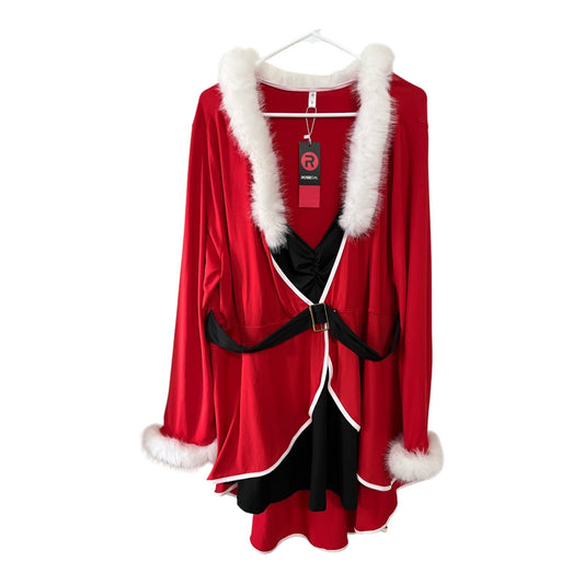 Rosegal Women’s 3X Red Santa Claus Dress Coat with Faux Fur Trim, Belt & Attached Black Camisole