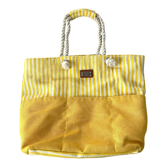 Sun N Sand Yellow White Striped Rope Handle Beach Tote Bag Zip Top
