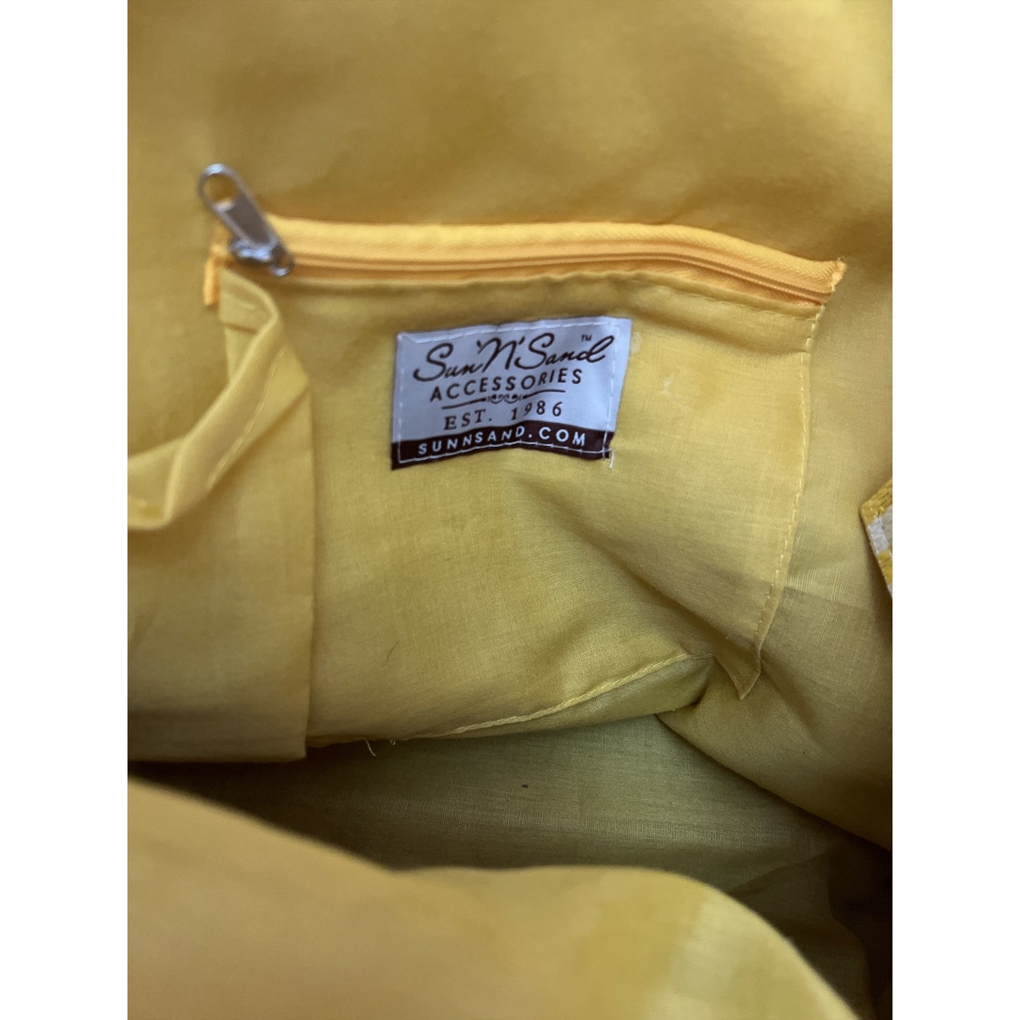 Sun N Sand Yellow White Striped Rope Handle Beach Tote Bag Zip Top