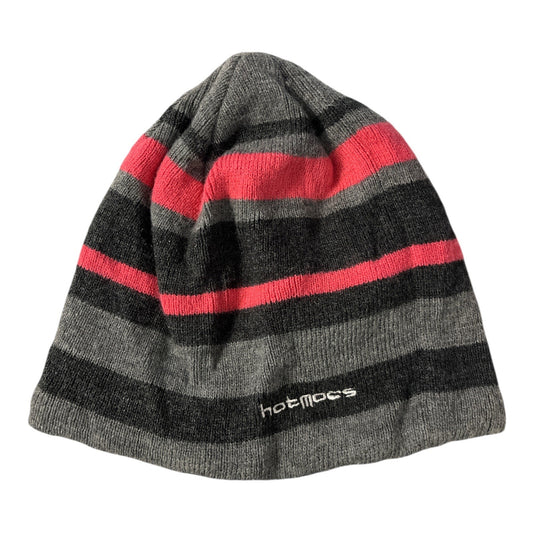HotMocs Stripe Beanie Hat One Size Gray Pink Fleece Lined