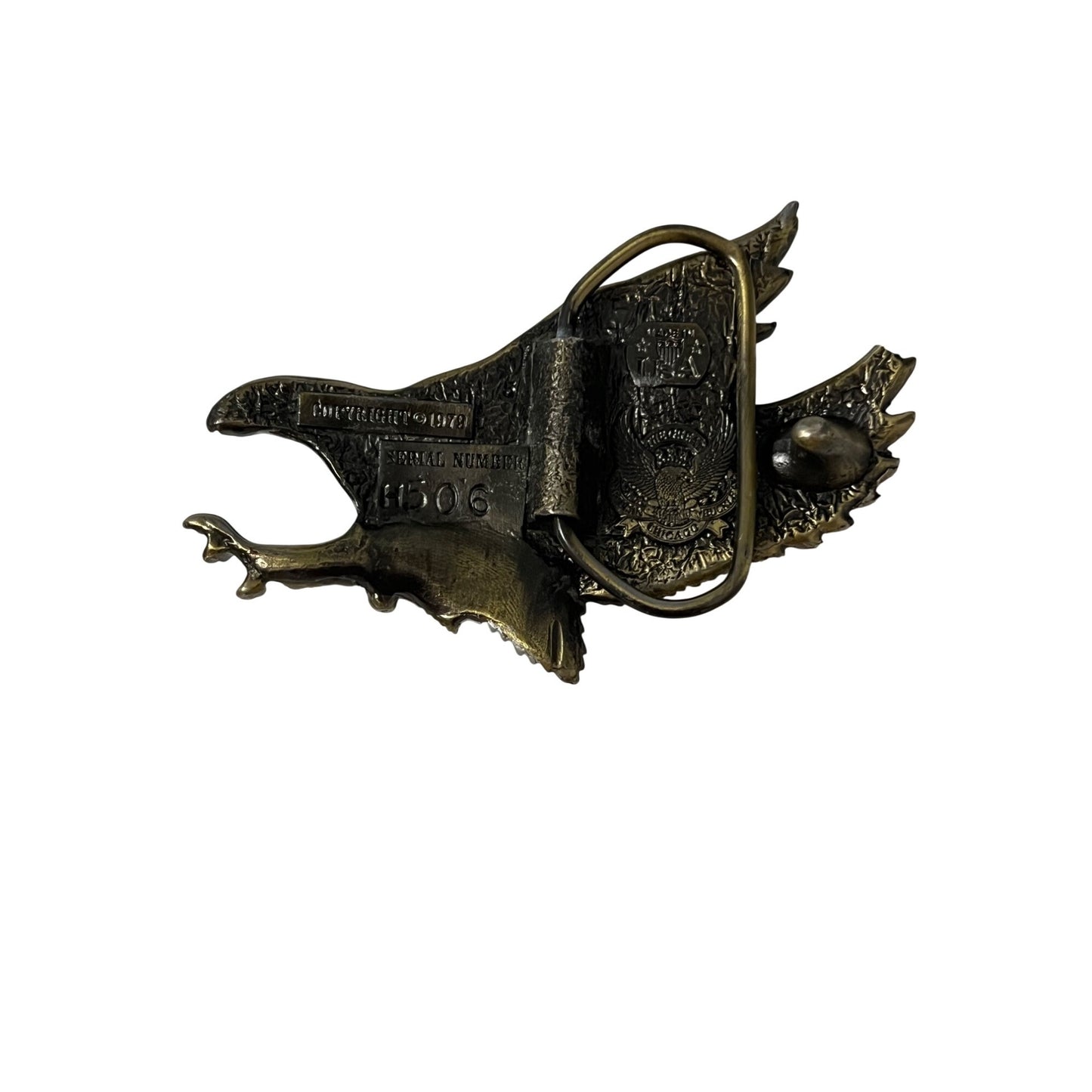 Vintage 1979 Great American Buckle Co Chicago Bald Eagle Belt Buckle USA Serial Number