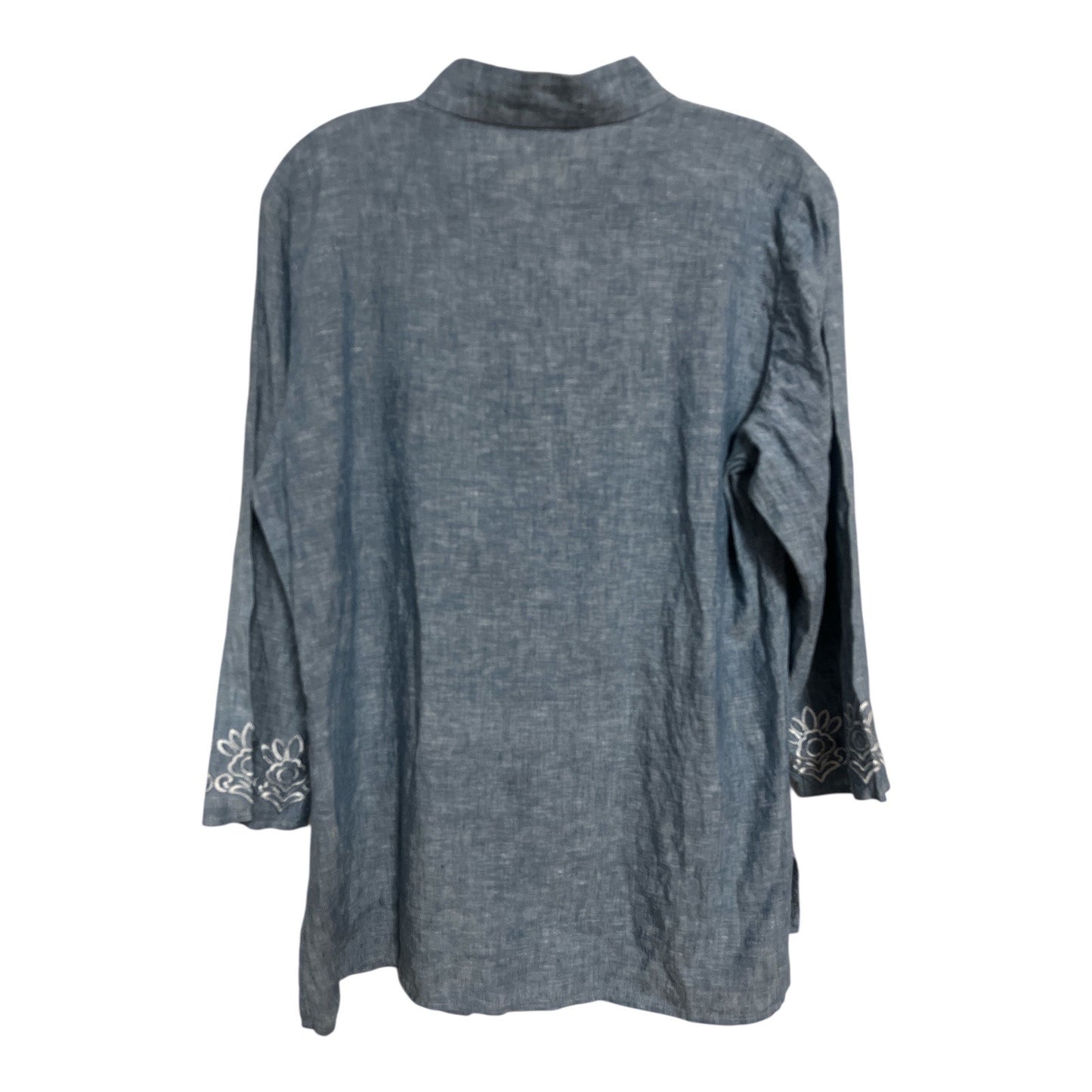Orvis Women’s Size M Blue Linen-Blend Embroidered Tunic Top