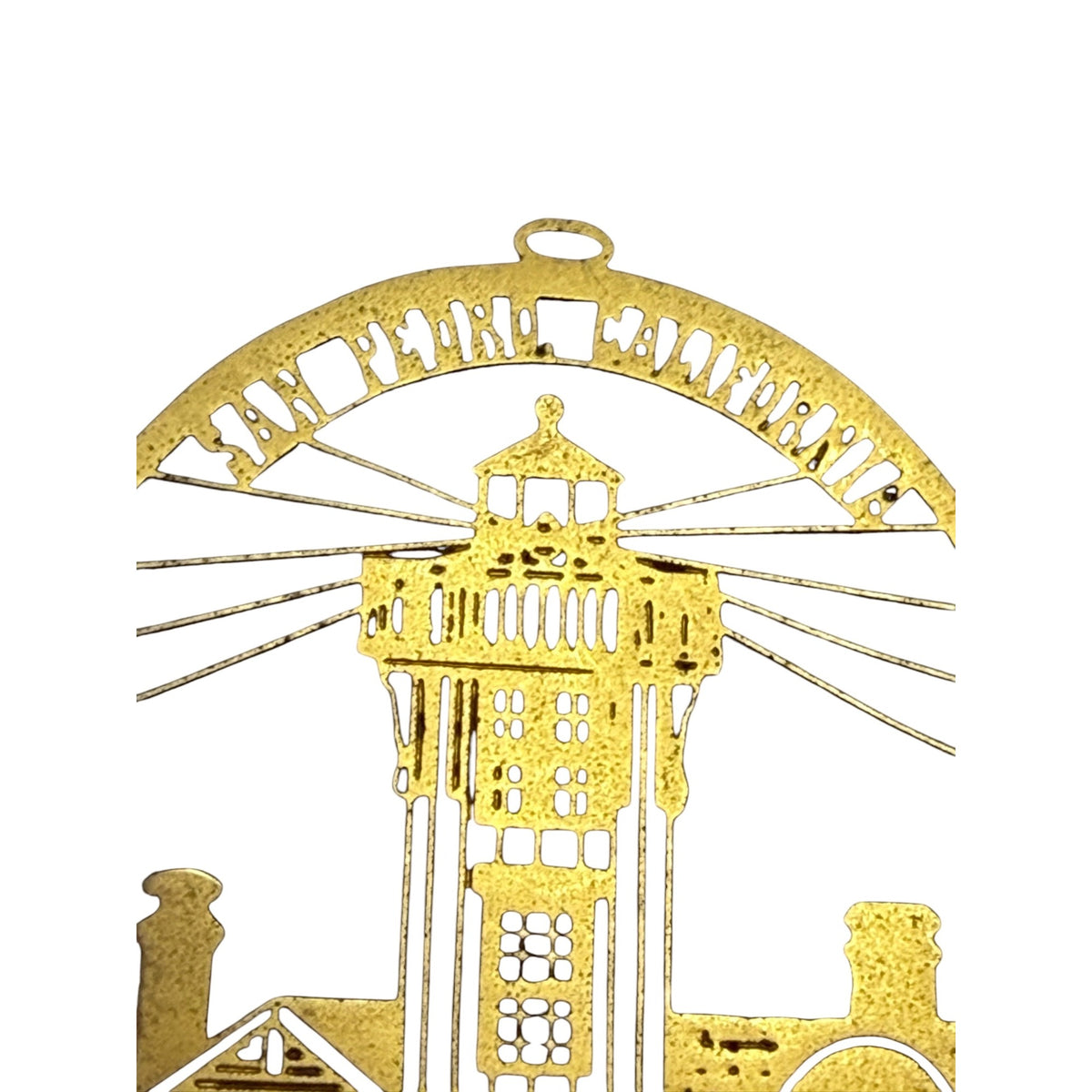 Vintage Brass Lighthouse Christmas Ornament Etched Cutout Coastal Nautical 2.5"