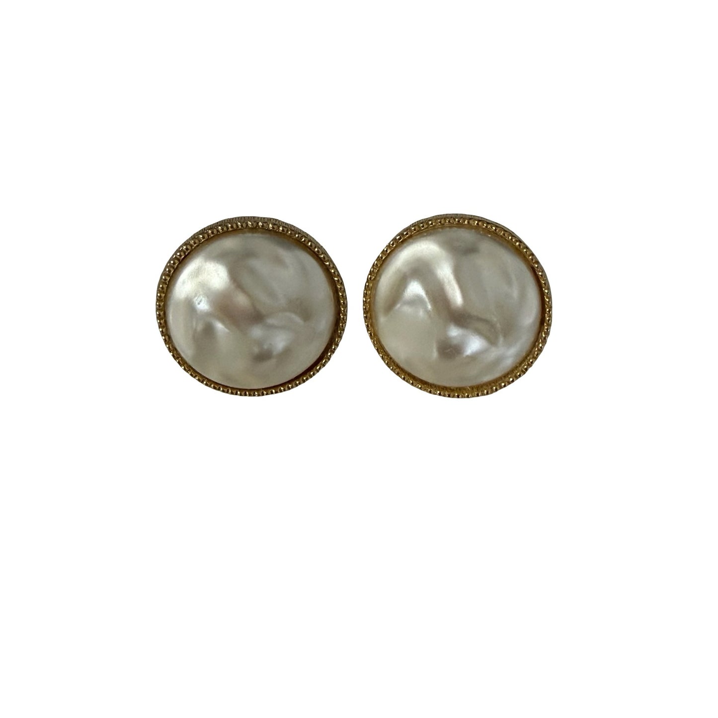 Vintage Gold Tone Faux Baroque Pearl Clip On Earrings Large Statement Mid Century