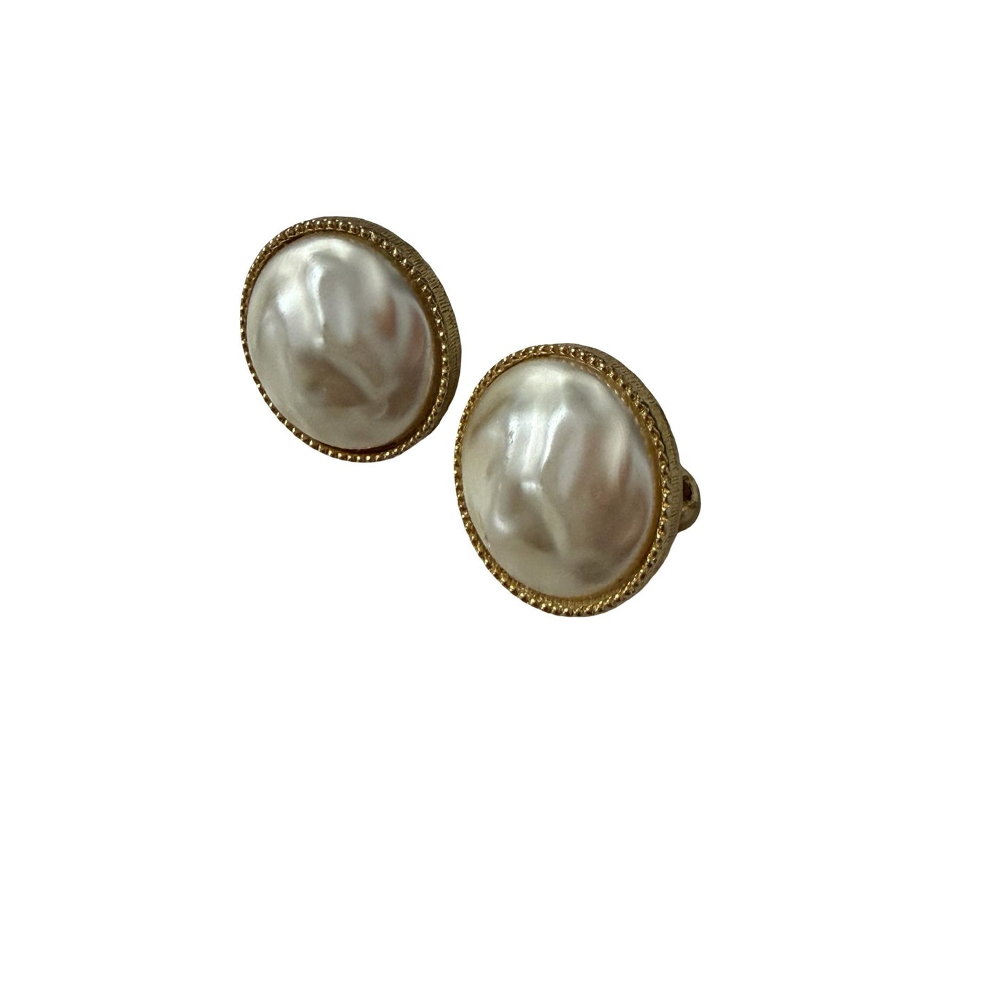 Vintage Gold Tone Faux Baroque Pearl Clip On Earrings Large Statement Mid Century