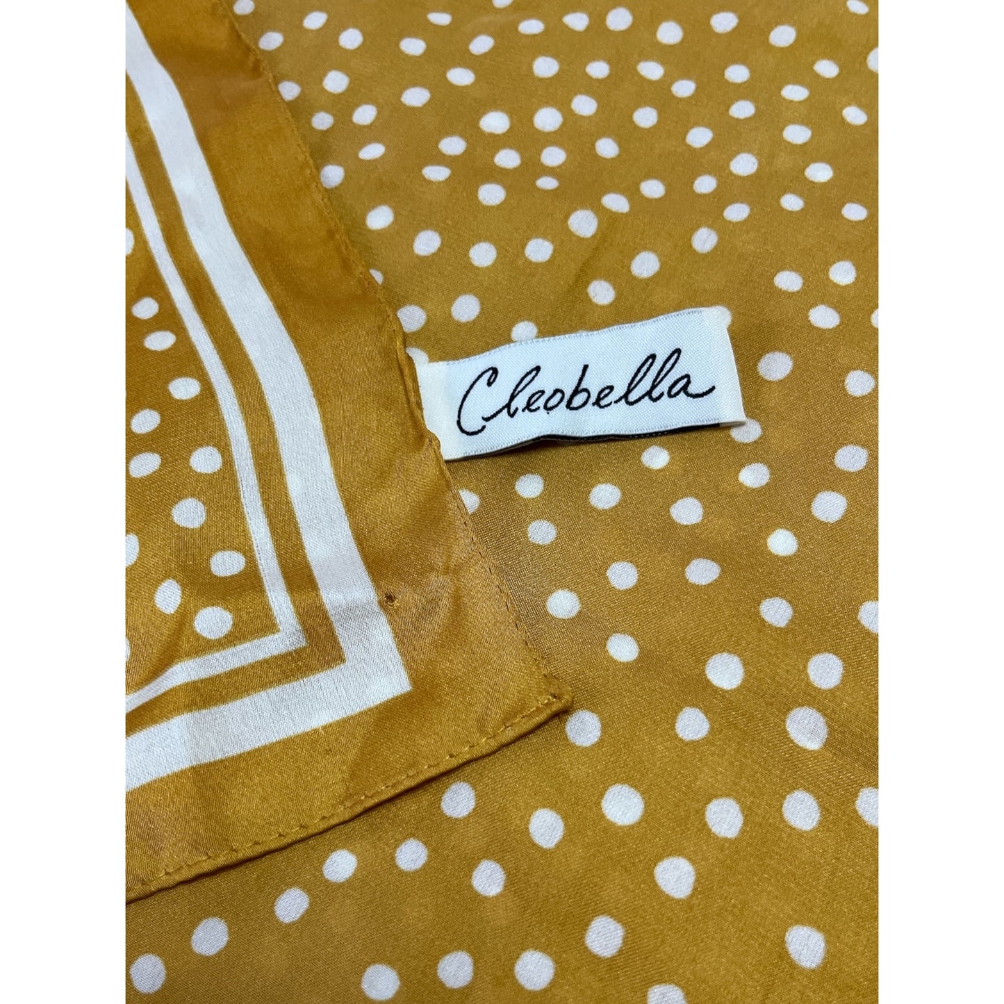 Cleobella Mustard Yellow Polka Dot Scarf – 32” Square – 100% Polyester