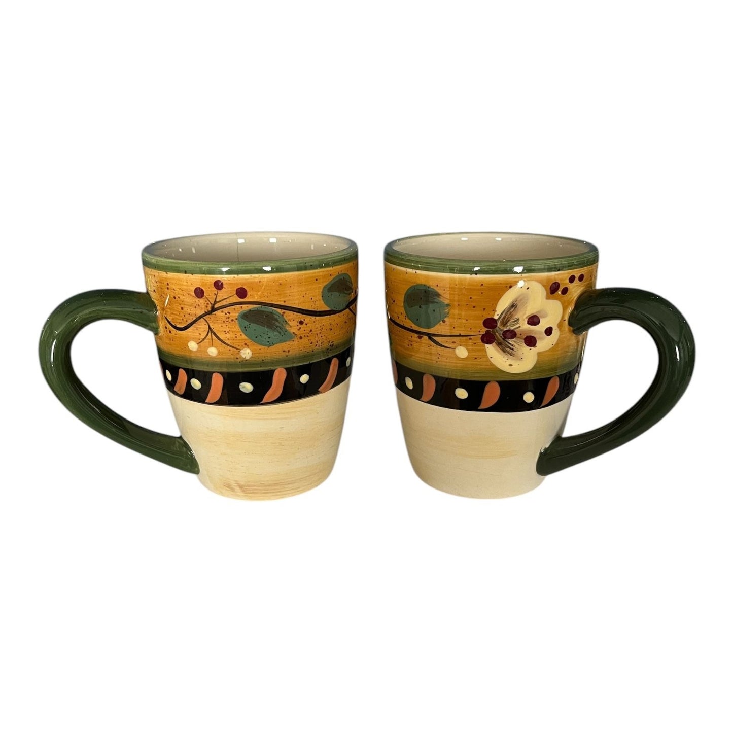 VTG Corsica Brigette Stoneware Mugs Set of 2 – Floral Vine Pattern Coffee Cups