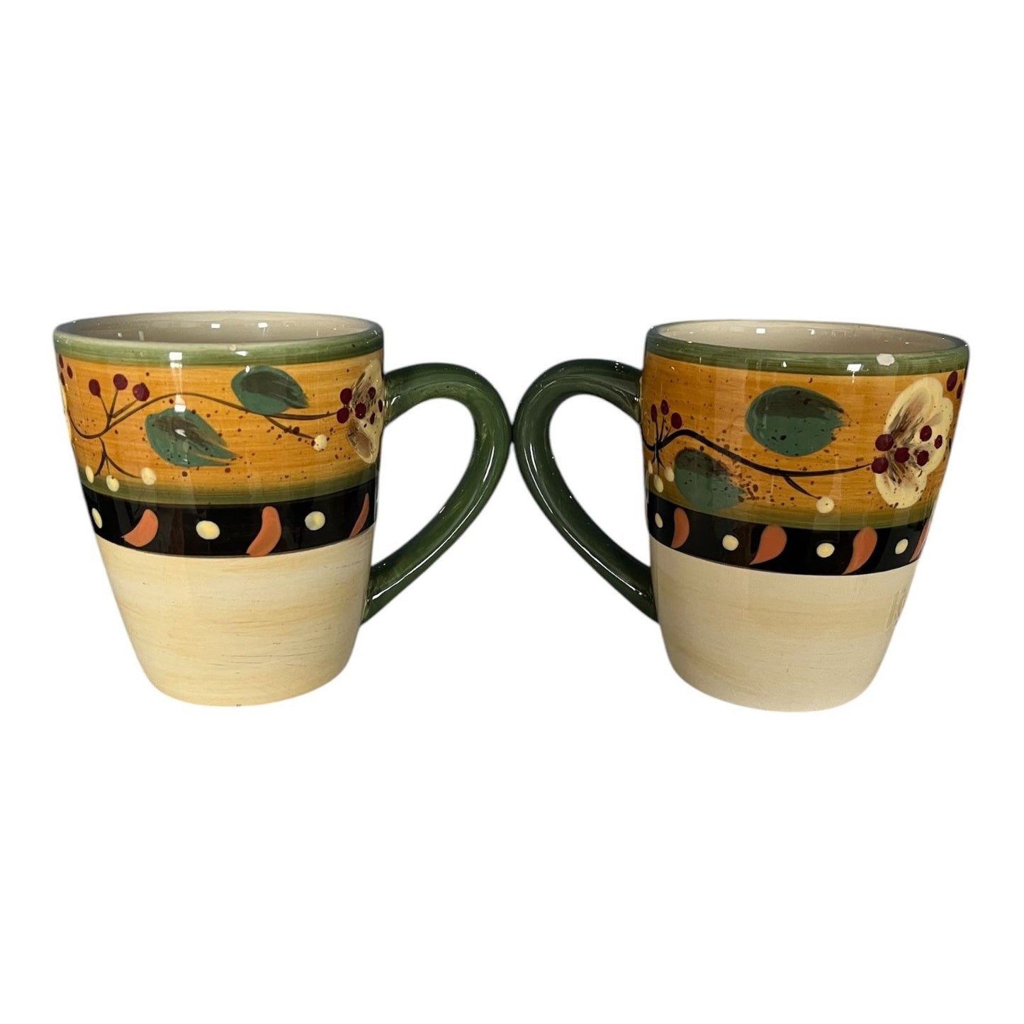 VTG Corsica Brigette Stoneware Mugs Set of 2 – Floral Vine Pattern Coffee Cups