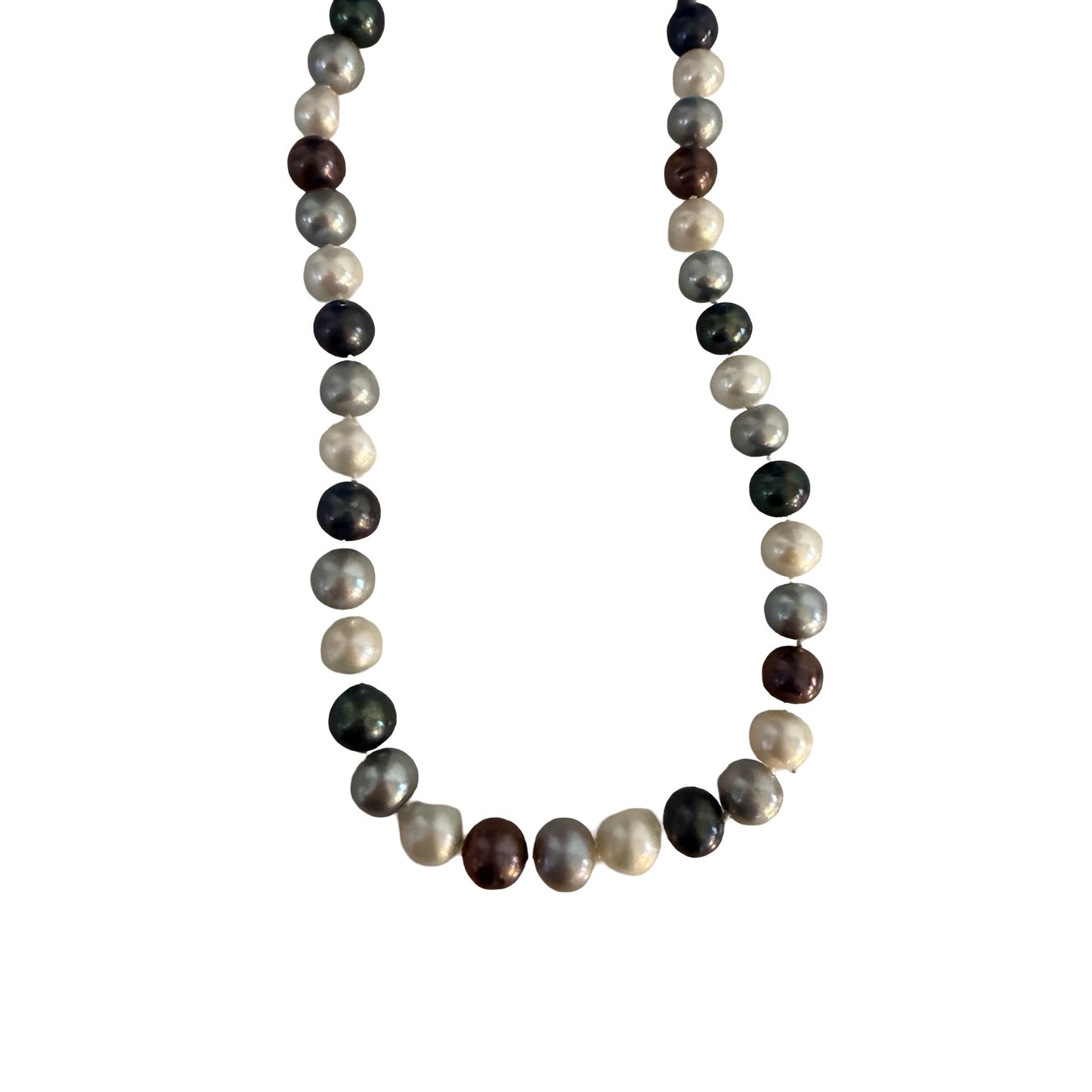 Multicolor Freshwater Pearl Necklace FIC 14K 585 Gold Clasp White Gray Peacock Burgundy