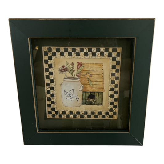 Jo Moulton “Birdhouse Kitchen” Framed Wall Art – Country Folk Style Print – 1999 Dayton Hudson – Made in USA