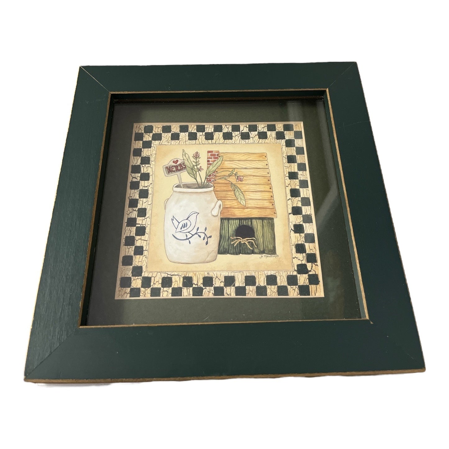 Jo Moulton “Birdhouse Kitchen” Framed Wall Art – Country Folk Style Print – 1999 Dayton Hudson – Made in USA
