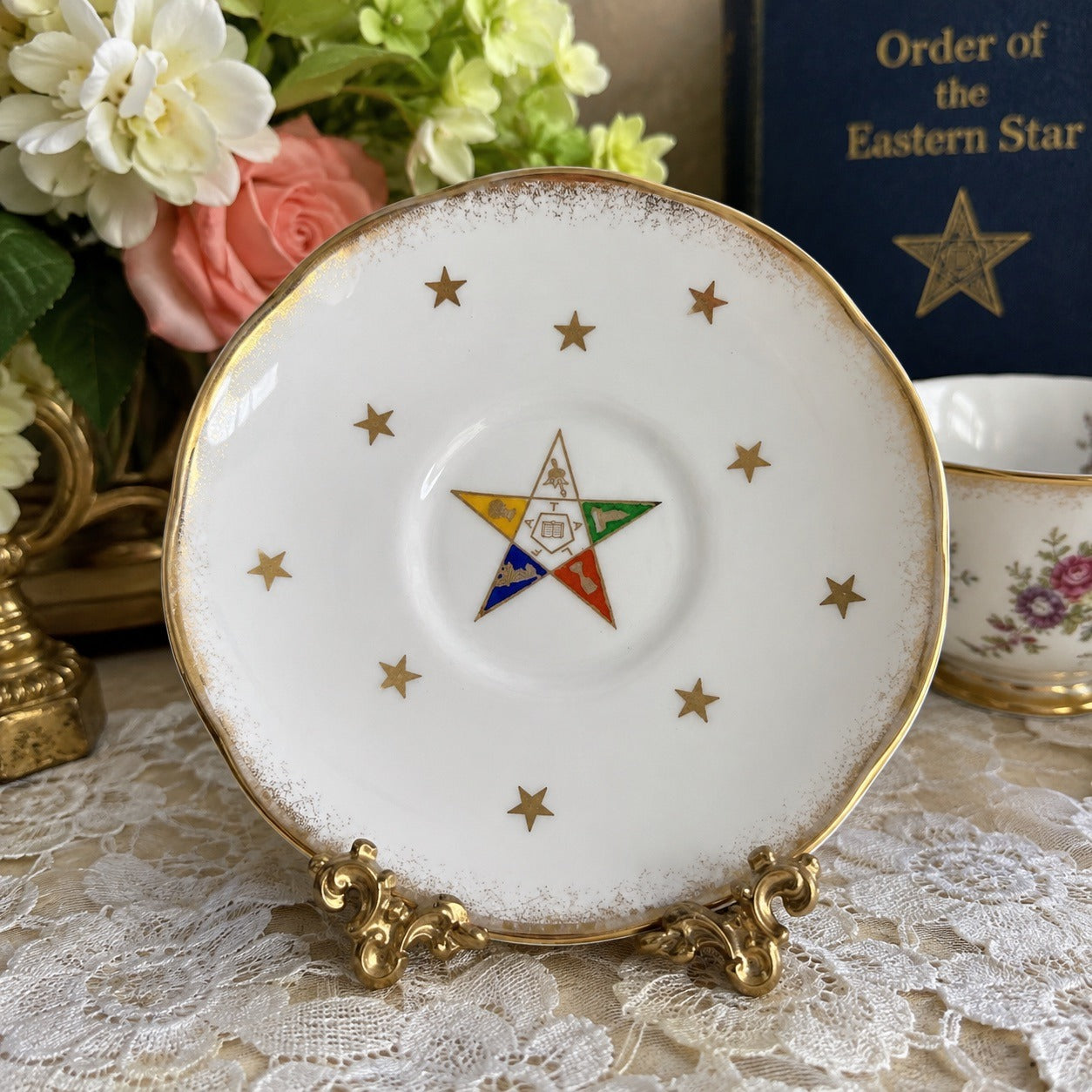 Vintage Royal Stafford Order of the Eastern Star OES Bone China Saucer England 5.5"