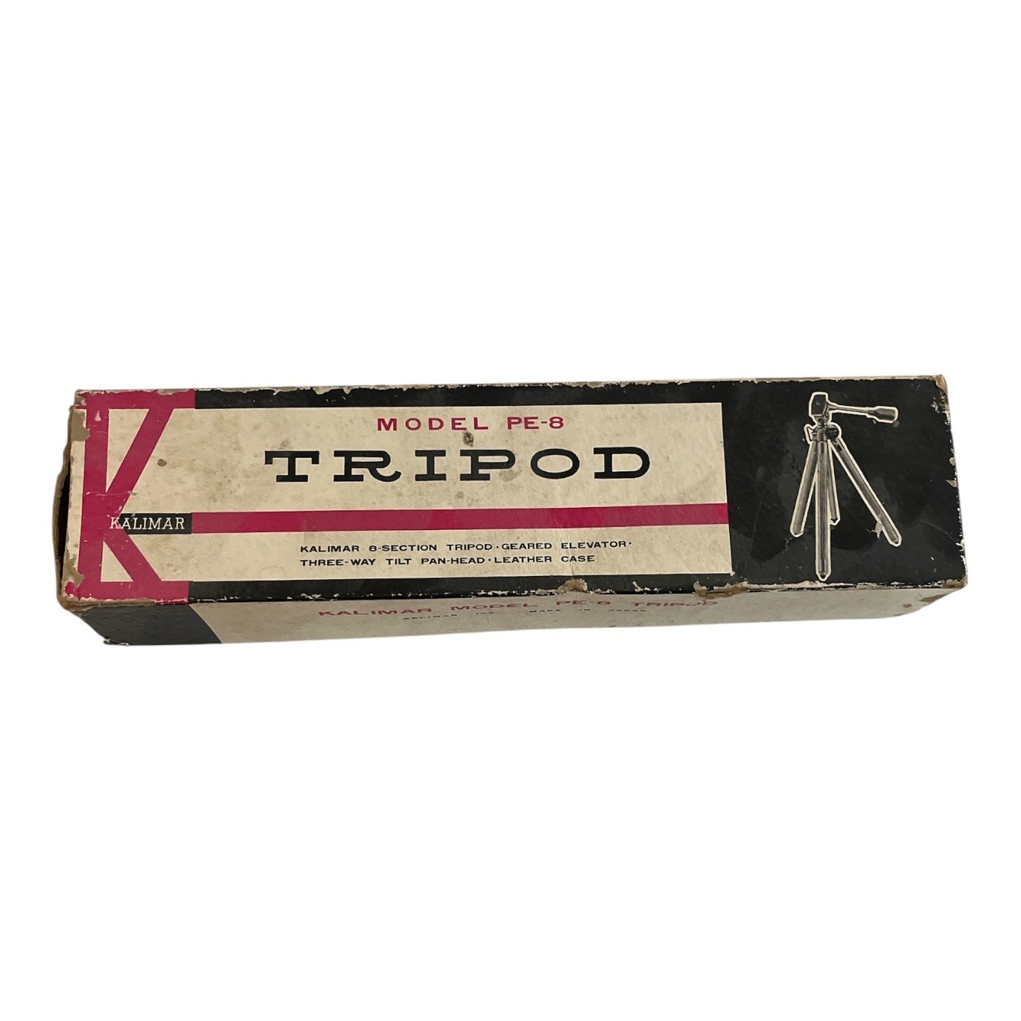 Vintage Kalimar Model PE-8 Tripod with Leather Case and Box 1960s Camera Stand
