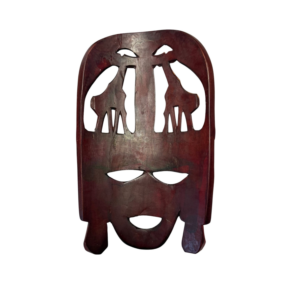 Vintage African Hand Carved Wood Mask Giraffe Safari Wildlife Wall Art 10 Inch