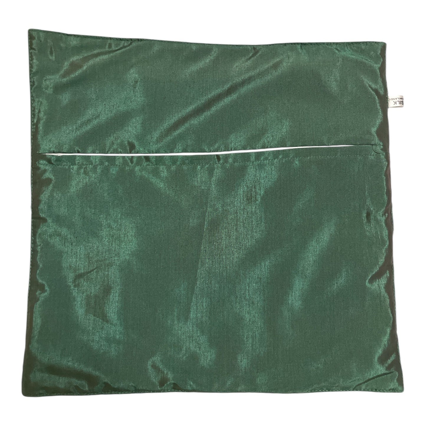 Vintage Thai Silk Pillow Cover Green With Coral Panel Hand Tied Accent