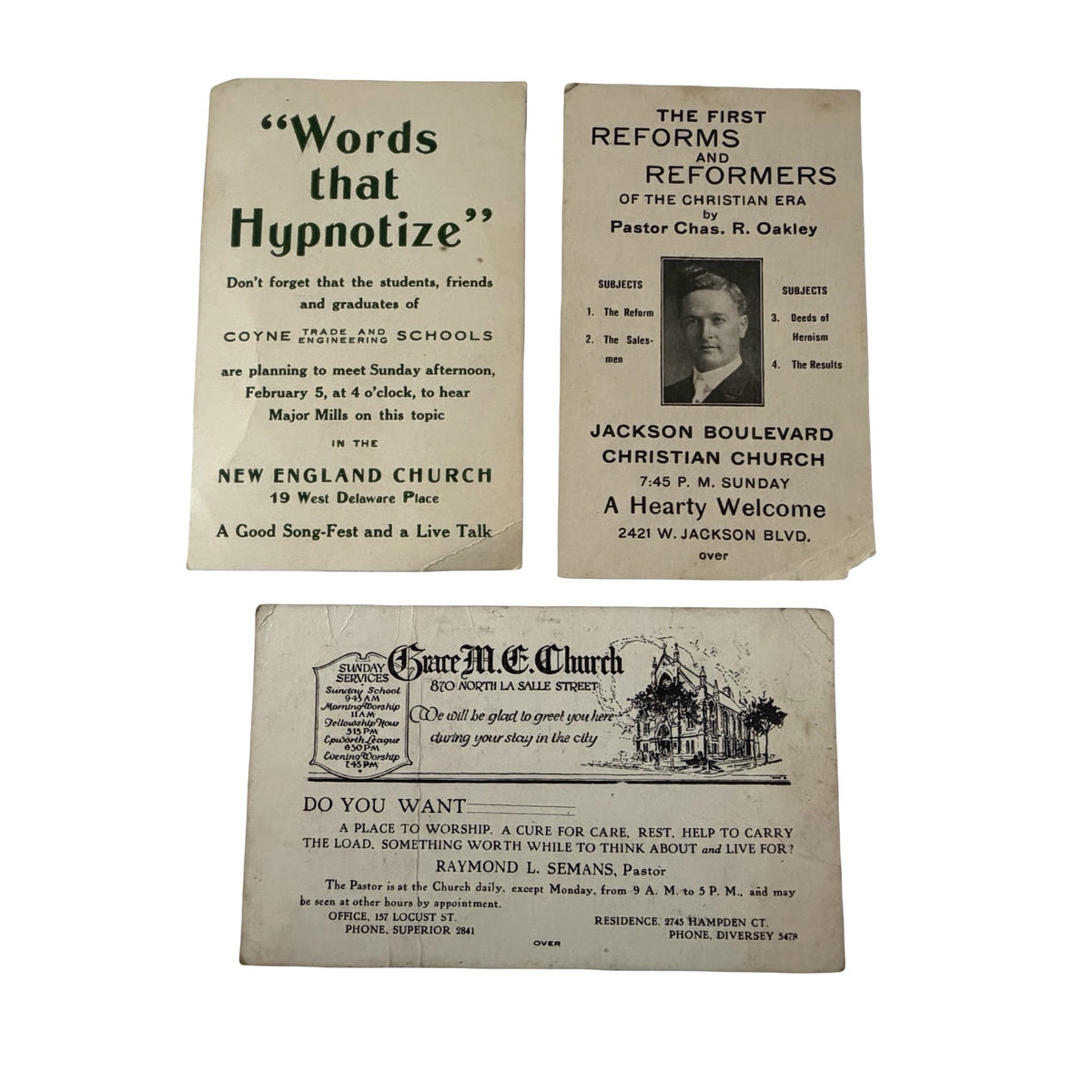 Antique 1920s Chicago Ephemera Lot Grace ME Church Map Coyne Trade School