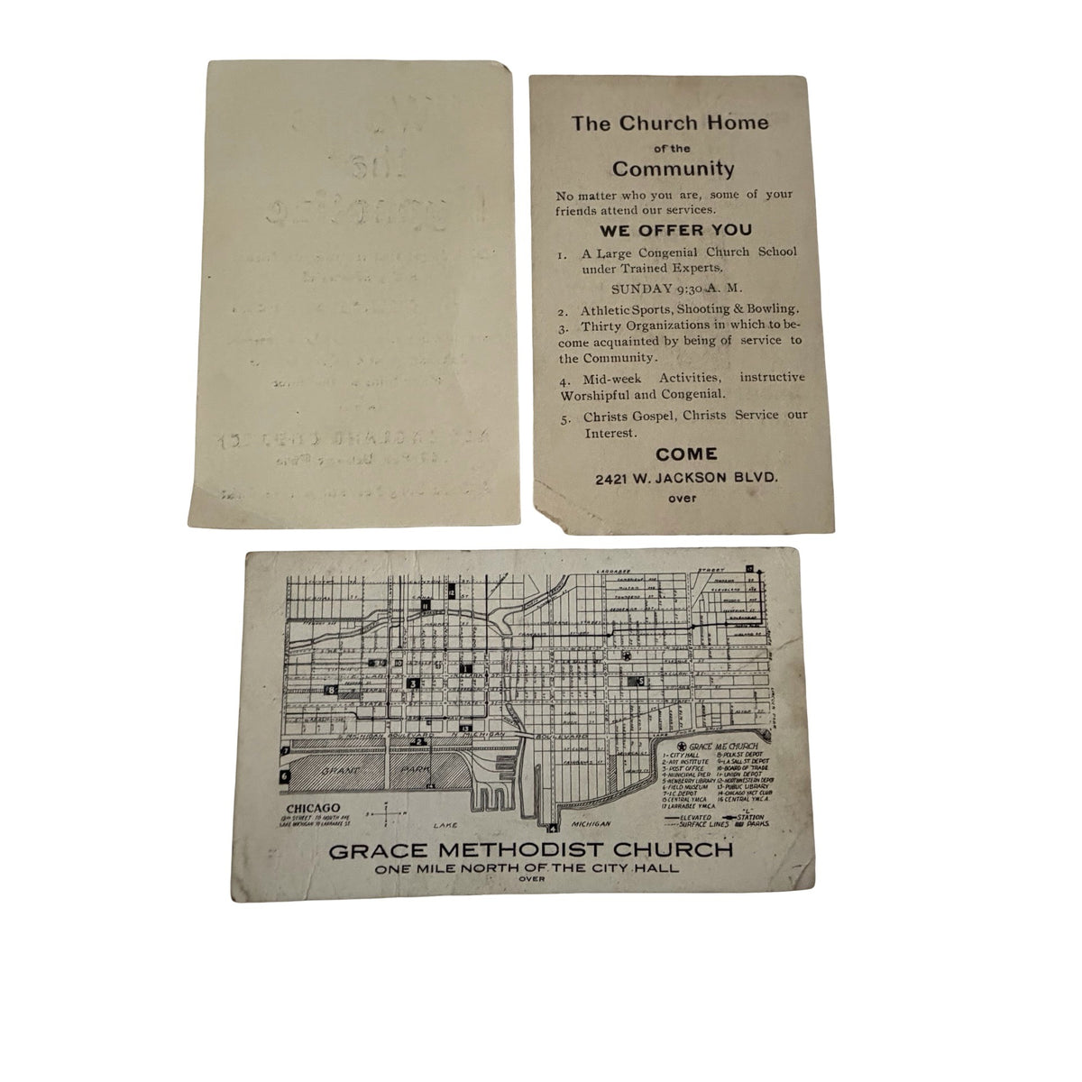 Antique 1920s Chicago Ephemera Lot Grace ME Church Map Coyne Trade School