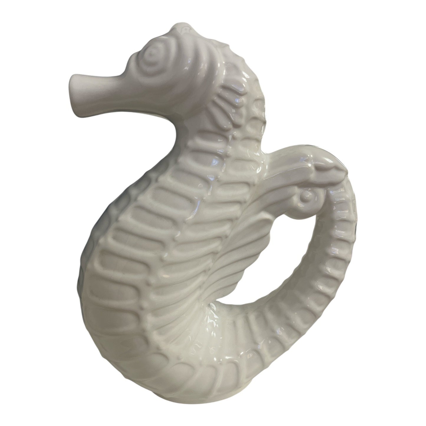 Vintage White Ceramic Seahorse Pitcher – Made in Portugal – 1980s–1990s