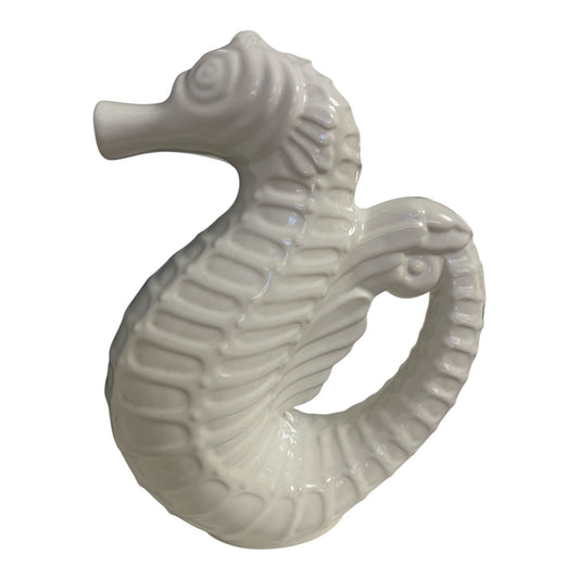 Vintage White Ceramic Seahorse Pitcher – Made in Portugal – 1980s–1990s