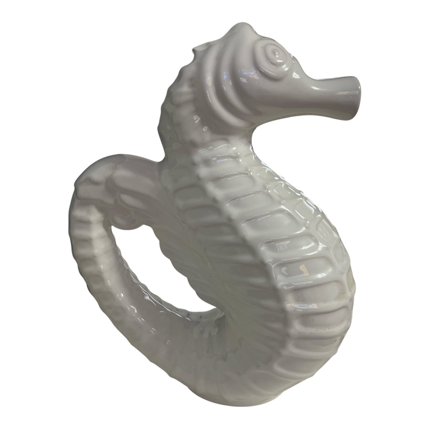 Vintage White Ceramic Seahorse Pitcher – Made in Portugal – 1980s–1990s