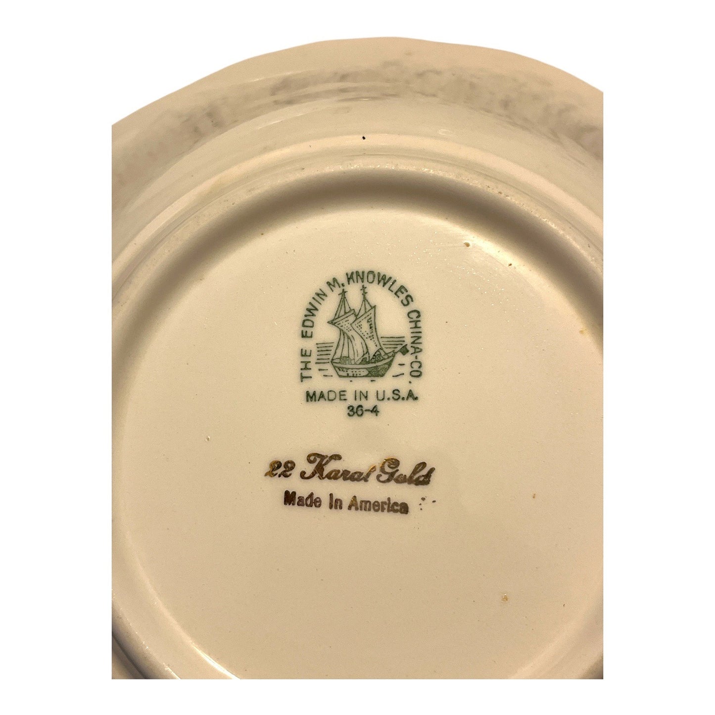 Vintage Edwin M. Knowles 22K Gold Floral Serving Bowl Embossed Rim Pink Yellow Roses USA