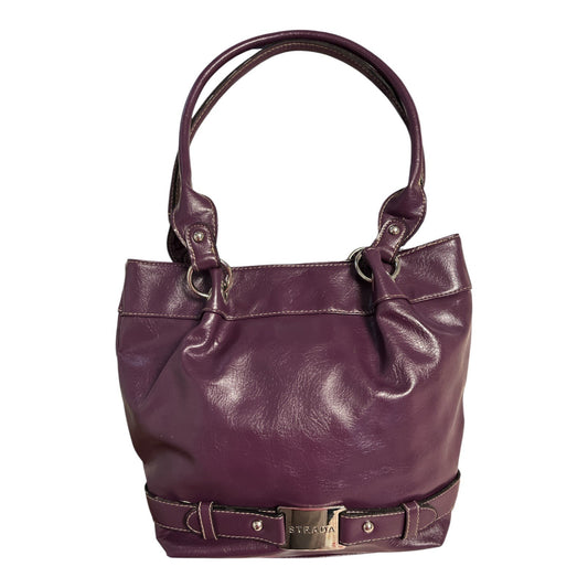 Strada Purple Faux Leather Shoulder Bag Tote – Silver Logo Plate Satchel Handbag – 2010s