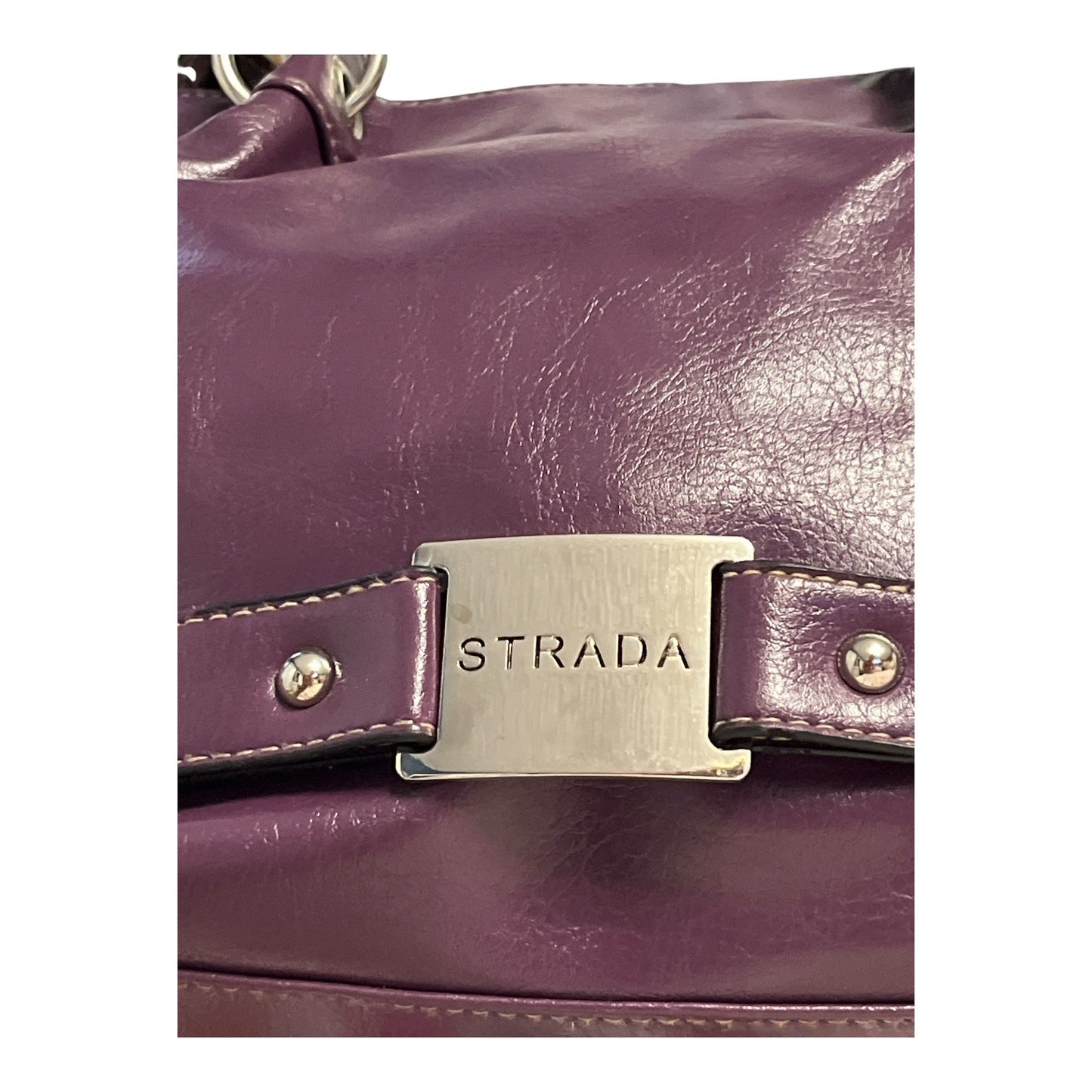 Strada Purple Faux Leather Shoulder Bag Tote – Silver Logo Plate Satchel Handbag – 2010s