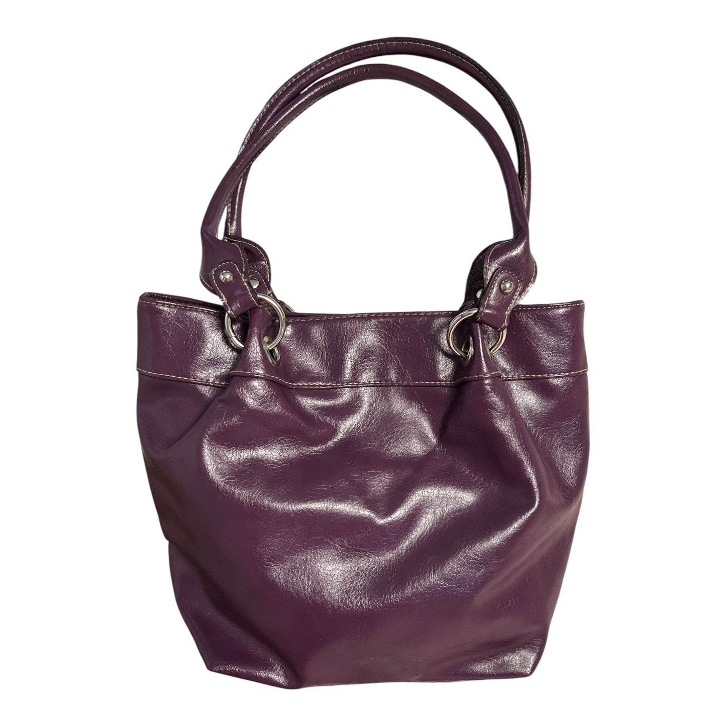 Strada Purple Faux Leather Shoulder Bag Tote – Silver Logo Plate Satchel Handbag – 2010s