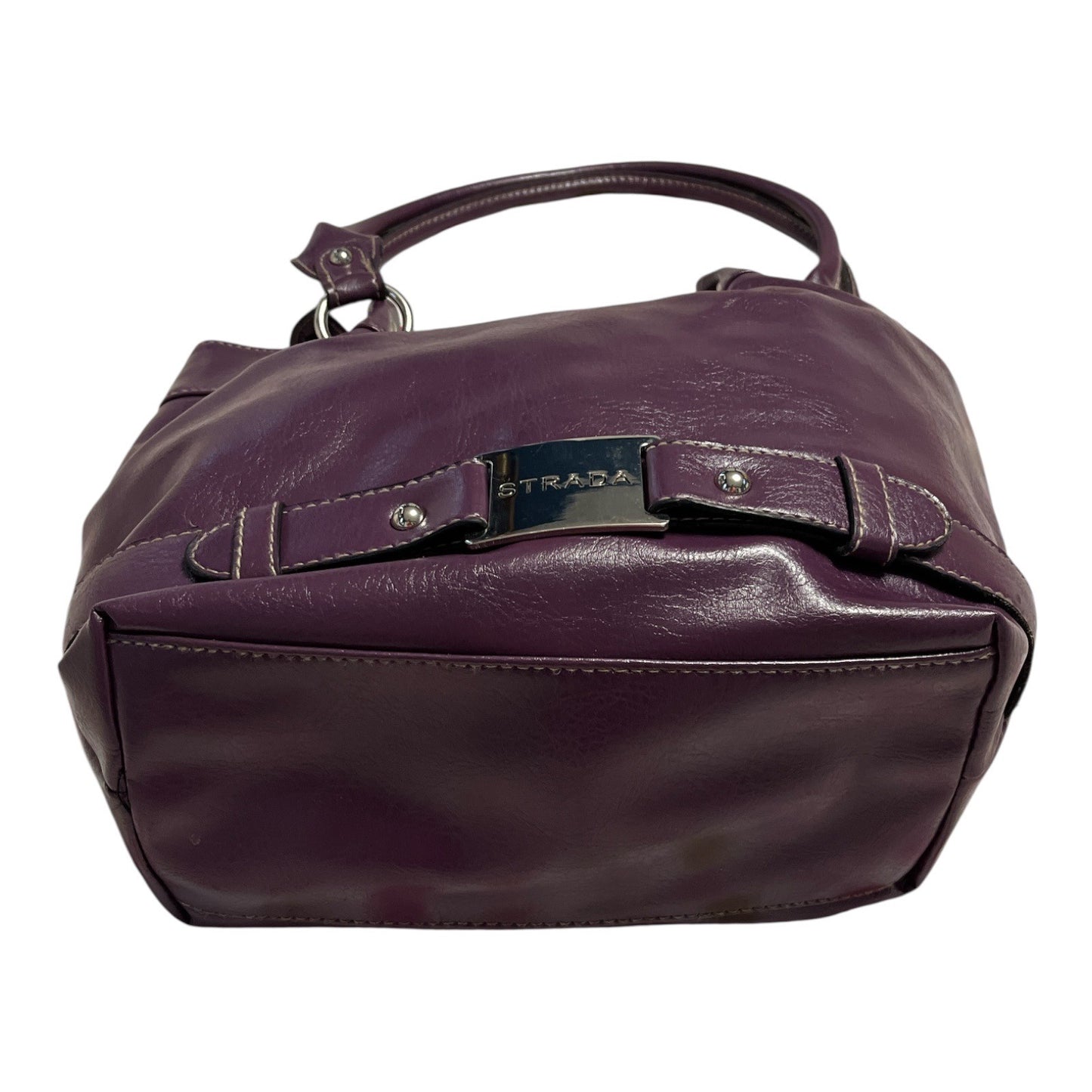 Strada Purple Faux Leather Shoulder Bag Tote – Silver Logo Plate Satchel Handbag – 2010s