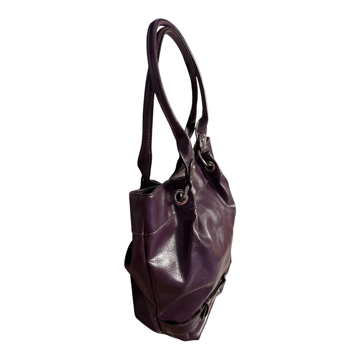 Strada Purple Faux Leather Shoulder Bag Tote – Silver Logo Plate Satchel Handbag – 2010s