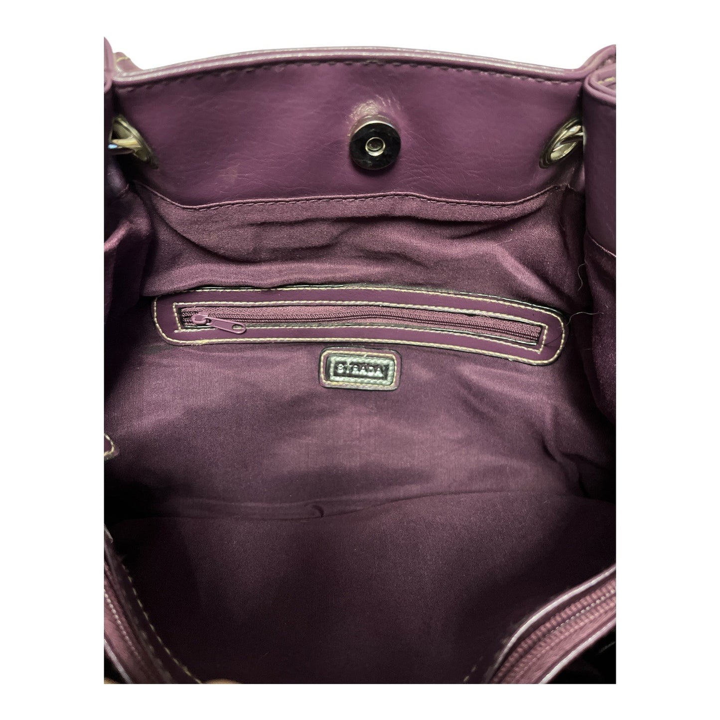 Strada Purple Faux Leather Shoulder Bag Tote – Silver Logo Plate Satchel Handbag – 2010s