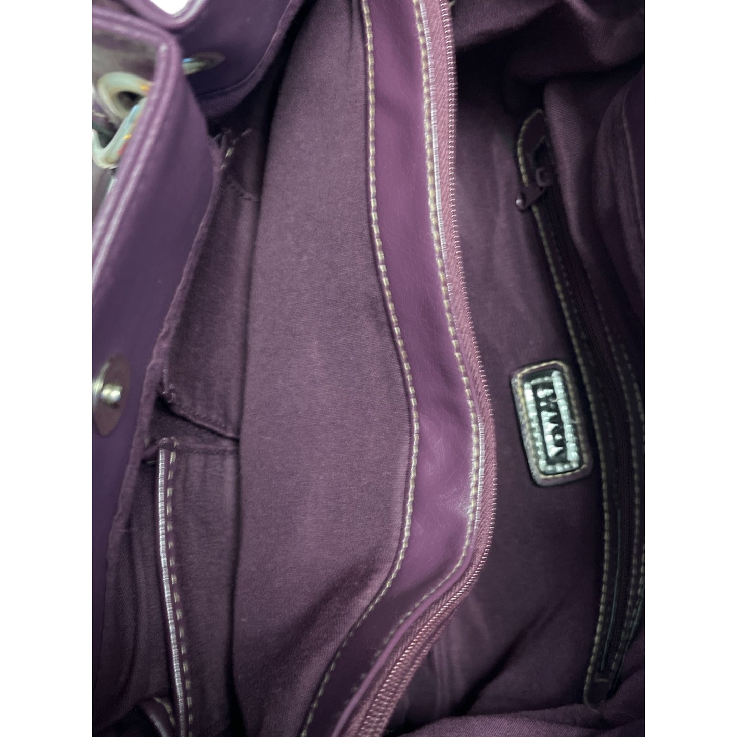 Strada Purple Faux Leather Shoulder Bag Tote – Silver Logo Plate Satchel Handbag – 2010s