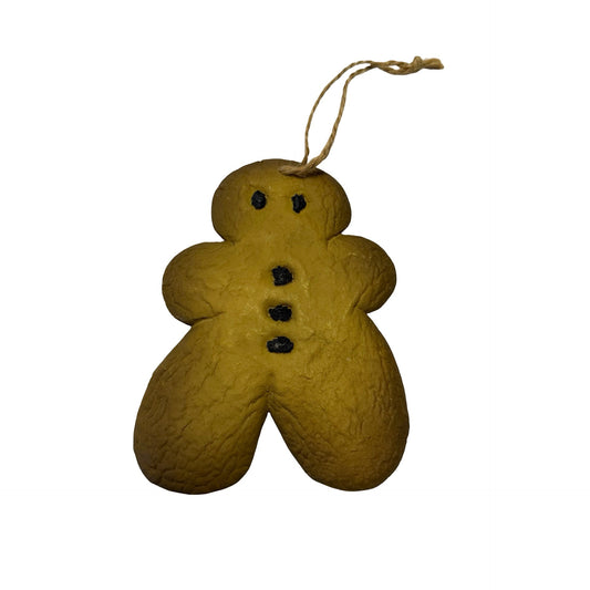 Vintage Gingerbread Man Ornament Folk Art Hand Painted Hard Composition Decor