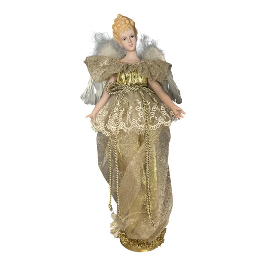 Vintage Gold Angel Figure “Bonnie” – Dillard’s 1998 – All Porcelain Arms & Head – 15" Tall