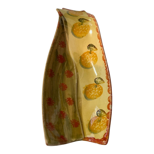 Hand-Painted Italian Ceramic Spoon Rest with Oranges – Signed Italy – 11x5
