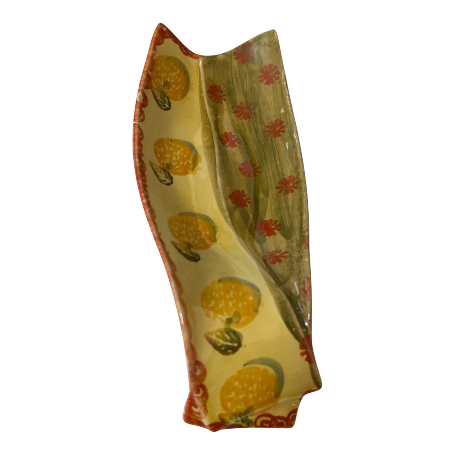 Hand-Painted Italian Ceramic Spoon Rest with Oranges – Signed Italy – 11x5