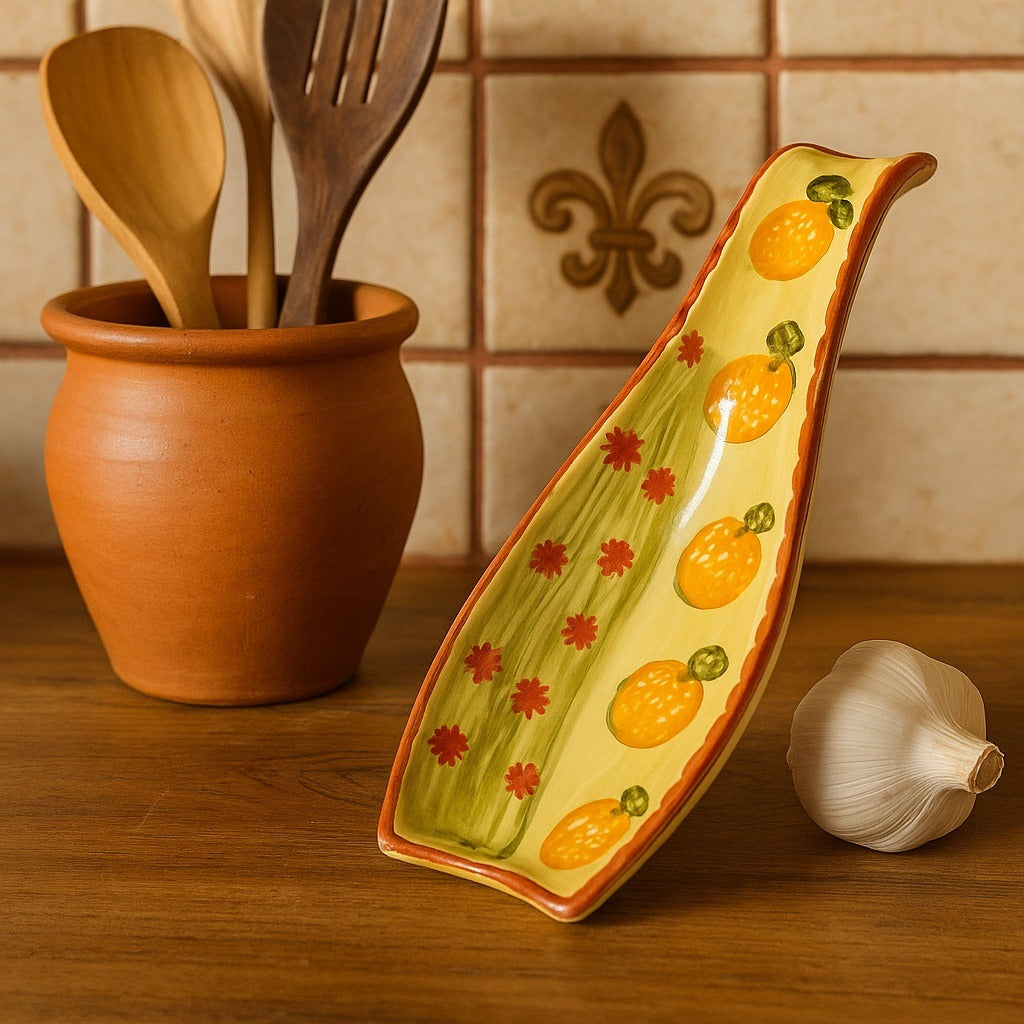 Hand-Painted Italian Ceramic Spoon Rest with Oranges – Signed Italy – 11x5