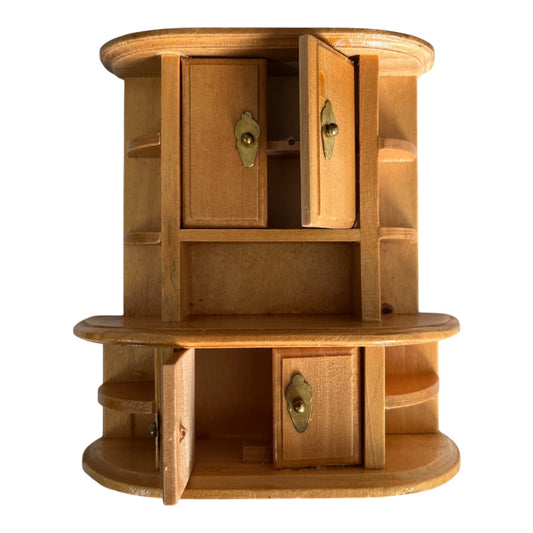 Vintage Miniature Wooden Cabinet Dollhouse Hutch Cupboard Storage Furniture