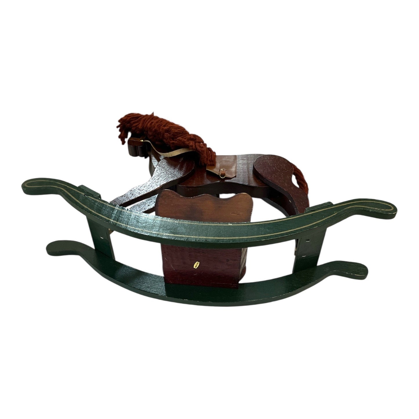 Vintage Handmade Wooden Rocking Horse Planter Centerpiece Yarn Mane Folk Art 17"